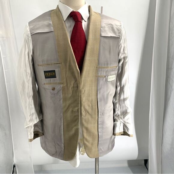 Jack Victor Size 42L Wheat Color Windowpane 2 Button Wool Sport Jacket - Picture 8 of 9